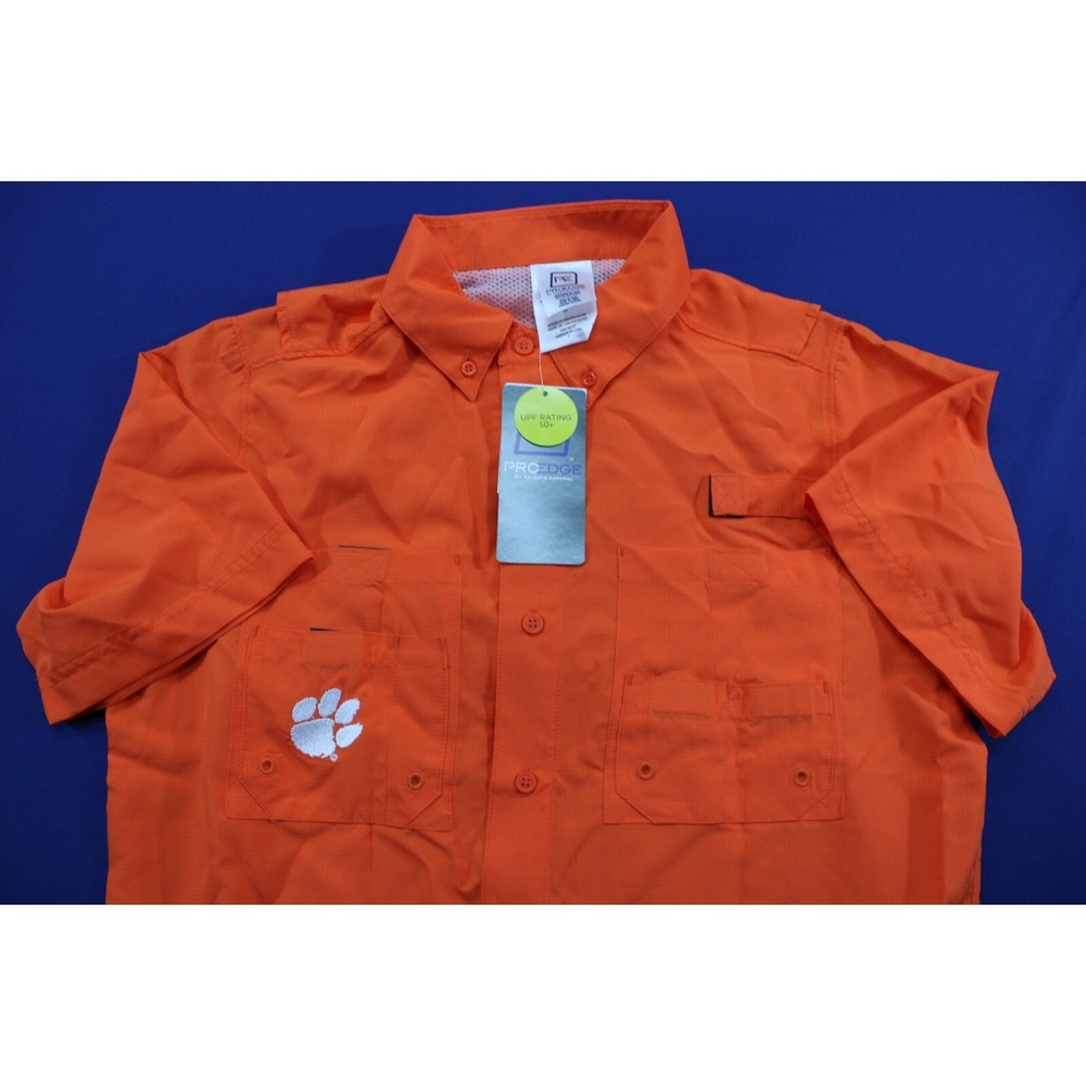 Pro Edge Clemson University Vented Fishing Shirt Button Up Short Sleeve S UPF50+